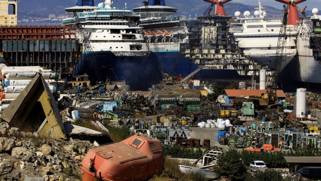 Inside cruise ship graveyard where abandoned pleasure vessels are stripped for parts and shells left to rot