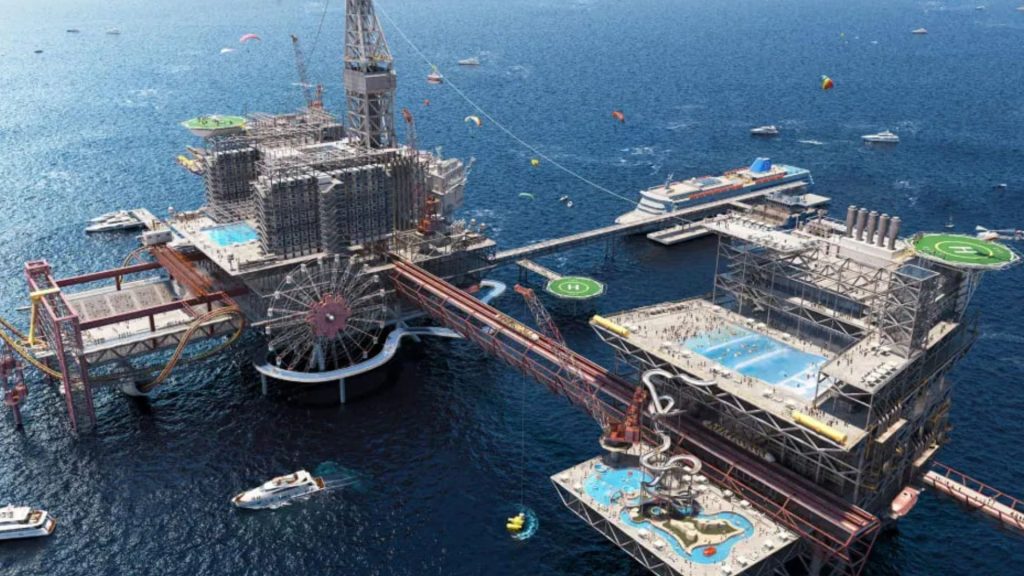 Inside world’s first floating theme park with THREE hotels, 11 restaurants and rollercoaster – on an old Saudi oil rig