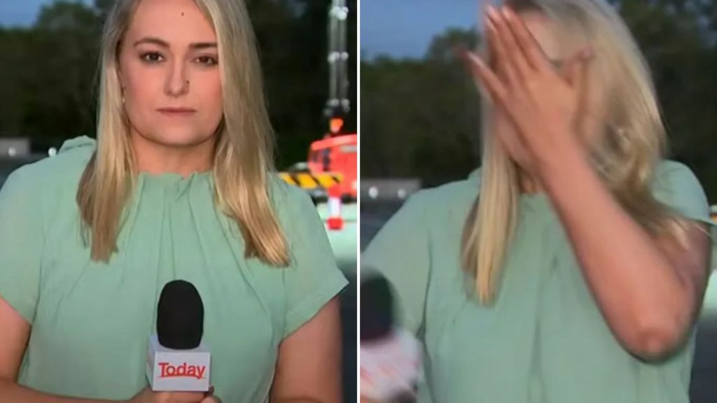 Shocking moment news reporter SLAPS herself in the face on live TV leaving colleagues in the studio stunned