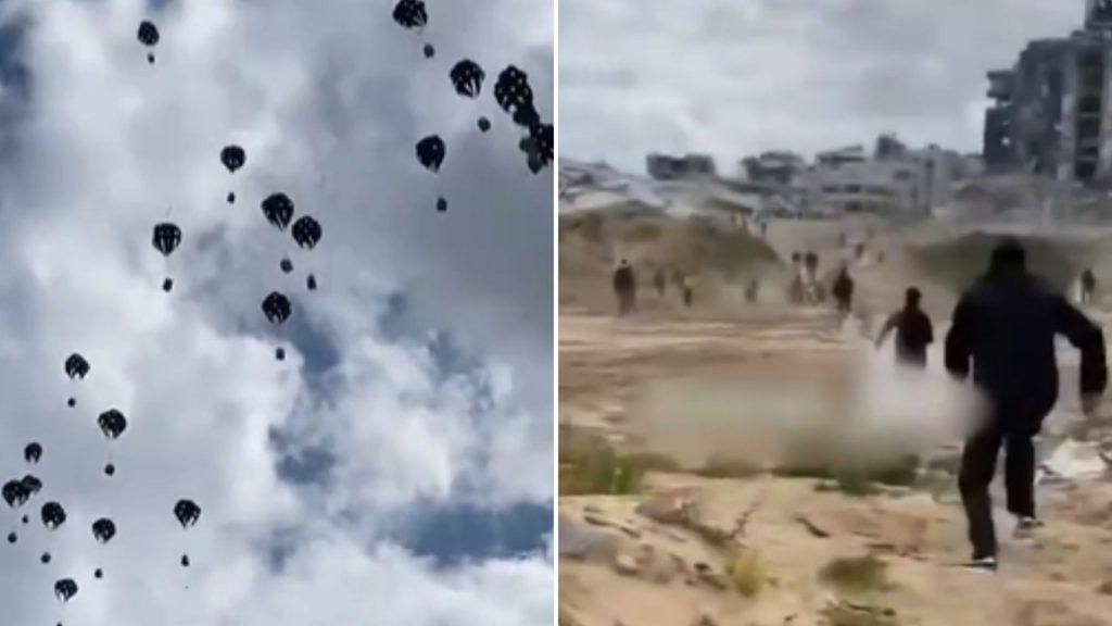 Moment aid airdrop ‘KILLS five in Gaza’ after parachute malfunctions send huge food packages plunging into crowds