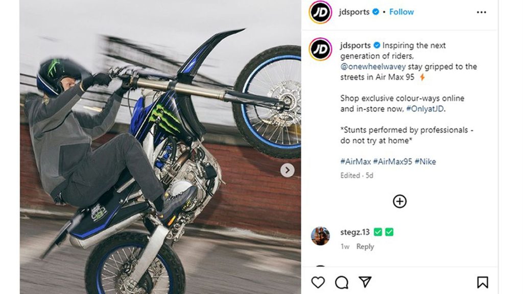 JD Sports under fire after ‘irresponsible’ advert showing motorcyclists wearing trainers | Business News