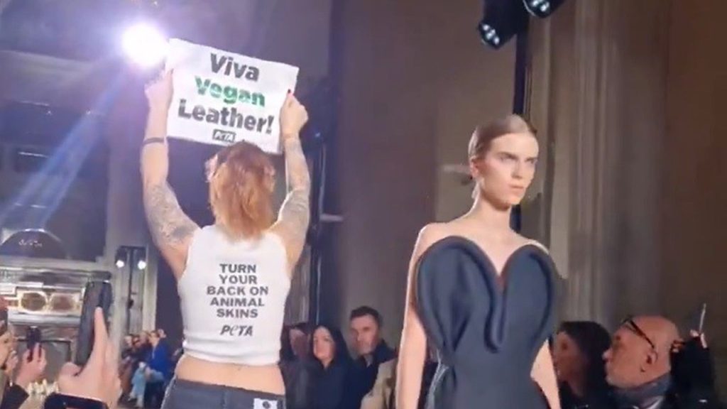 Victoria Beckham’s Paris Fashion Week show disrupted by animal rights protesters | Ents & Arts News