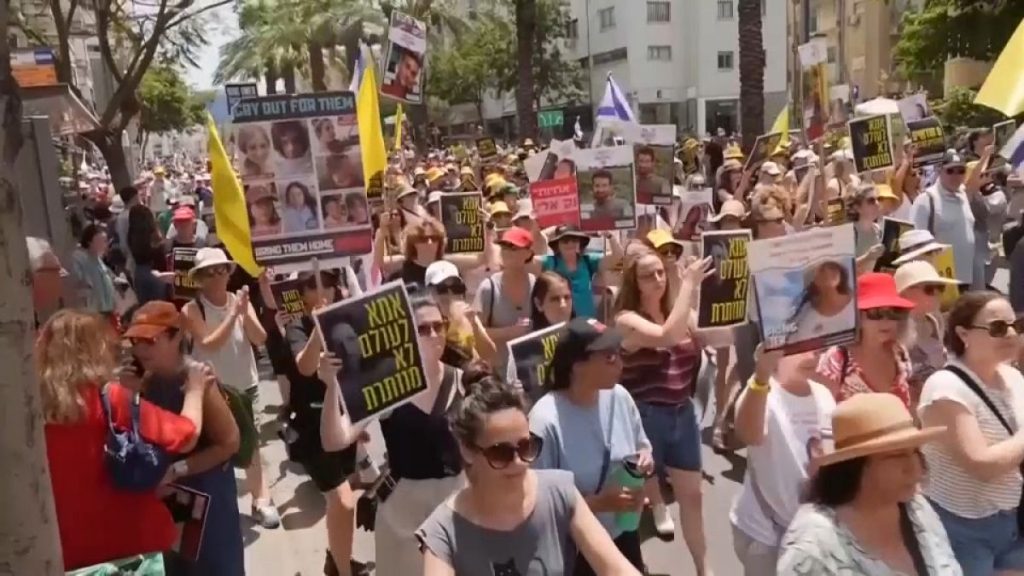 Mothers of Israeli hostages protest on the streets of Tel Aviv