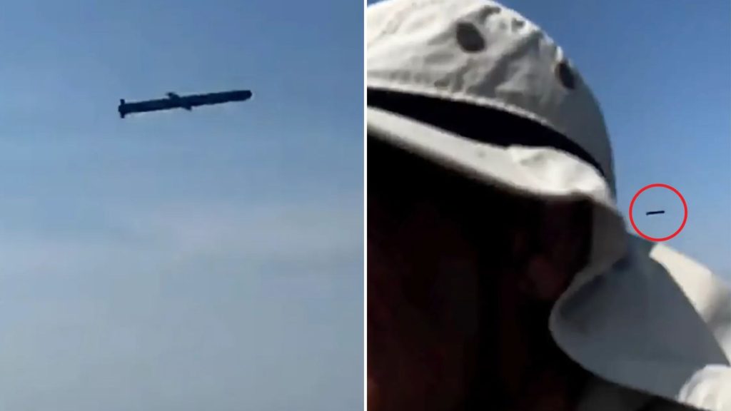 Watch terrifying moment low-flying 700mph Russian cruise missiles skim over fishermen’s heads on way to blast Ukraine