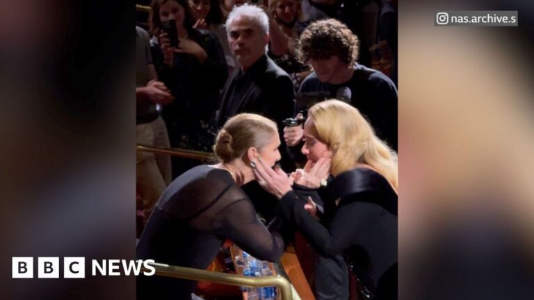 Emotional moment Adele hugs Celine Dion at Vegas show