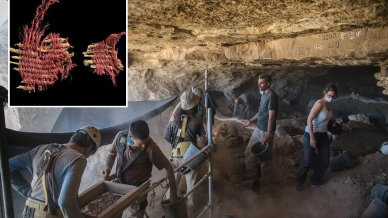 Archaeologists unearth 3,800-year-old ‘scarlet worm’ piece of fabric mentioned in the Bible in Israel’s ‘Cave of Skulls’