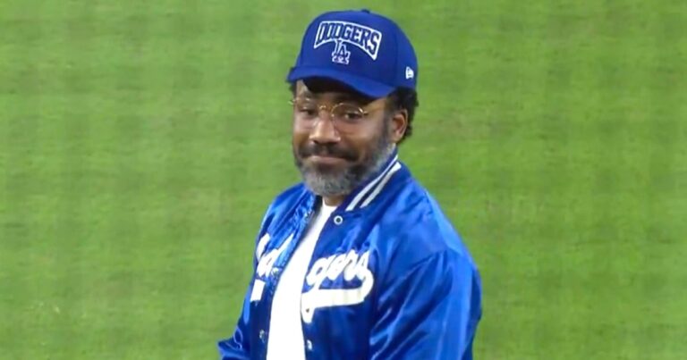 Donald Glover Throws First Pitch Alongside Life-Sized Yoshi